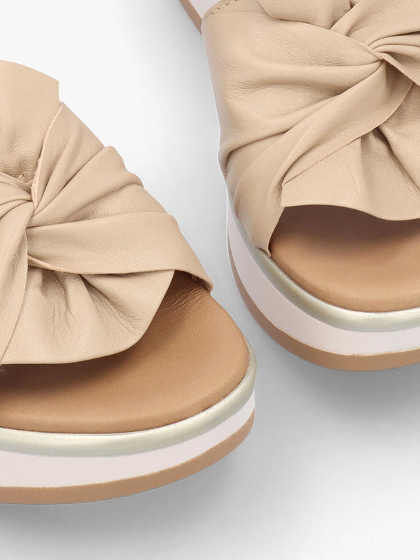 Robow Beige Leather Knot Top Mules