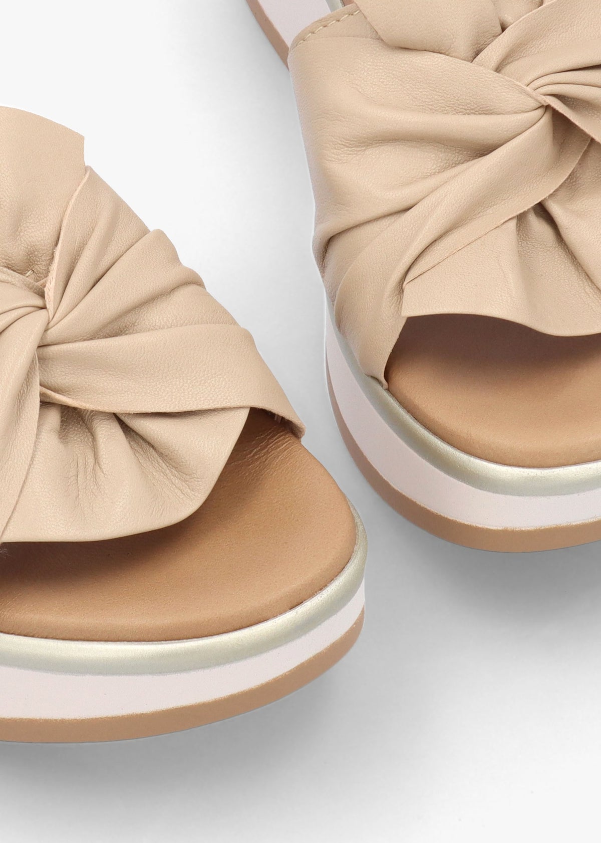 Robow Beige Leather Knot Top Mules