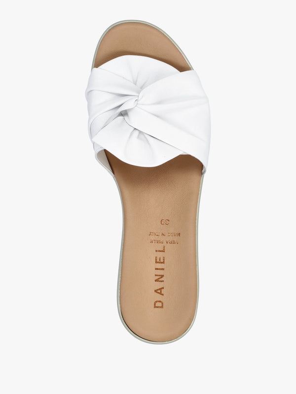 Robow White Leather Knot Top Mules