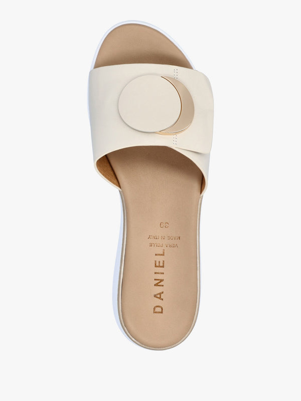 Romoon Beige Leather Circle Moon Mules