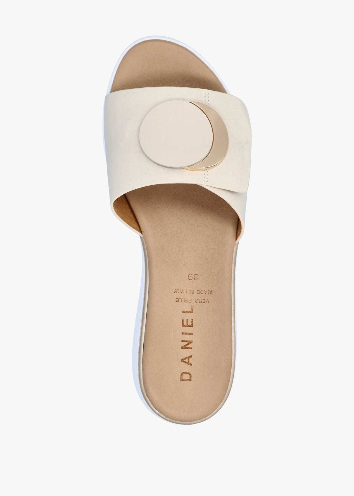 Romoon Beige Leather Circle Moon Mules