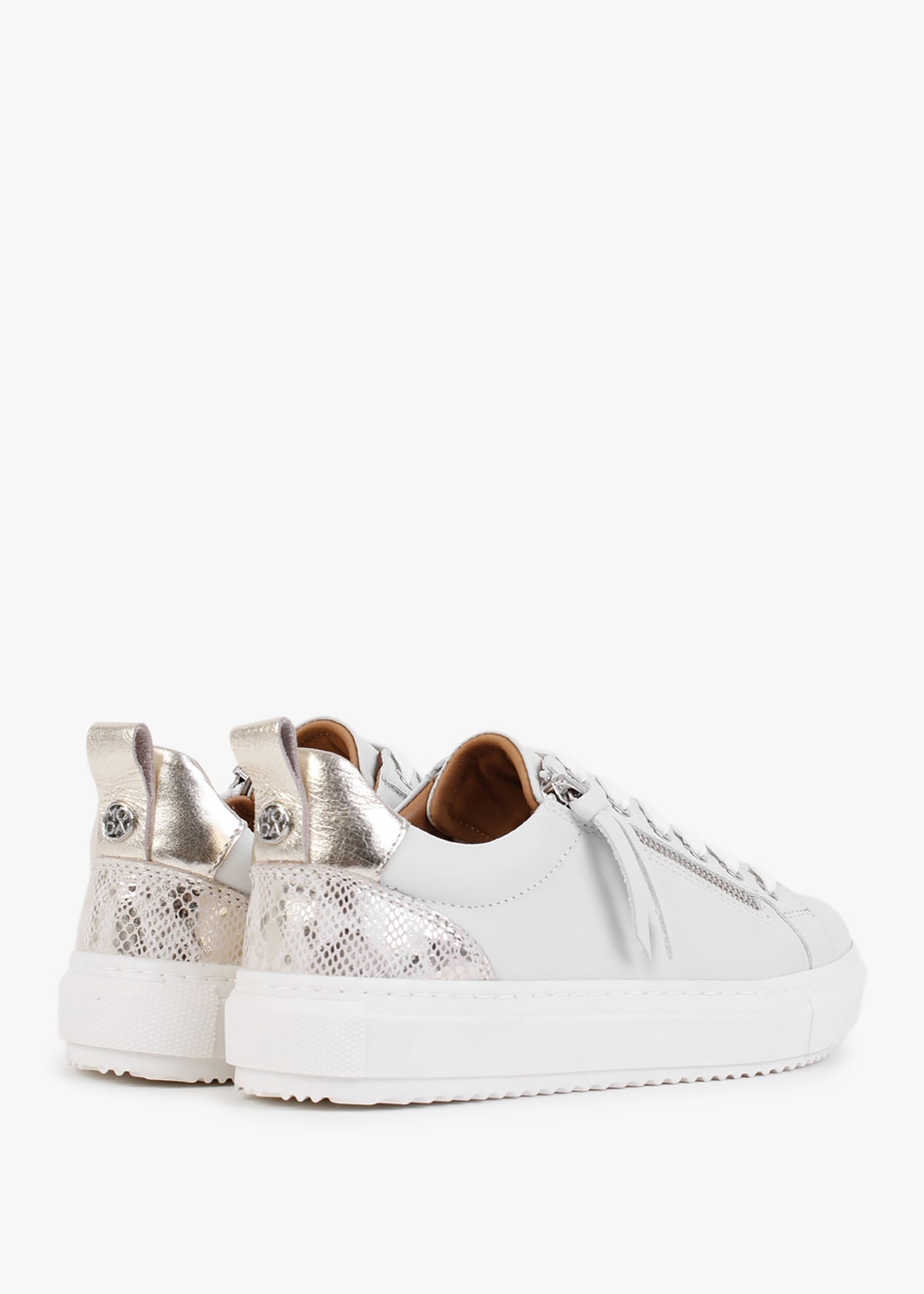 Asinda Off White Leather Reptile Zip Trainers
