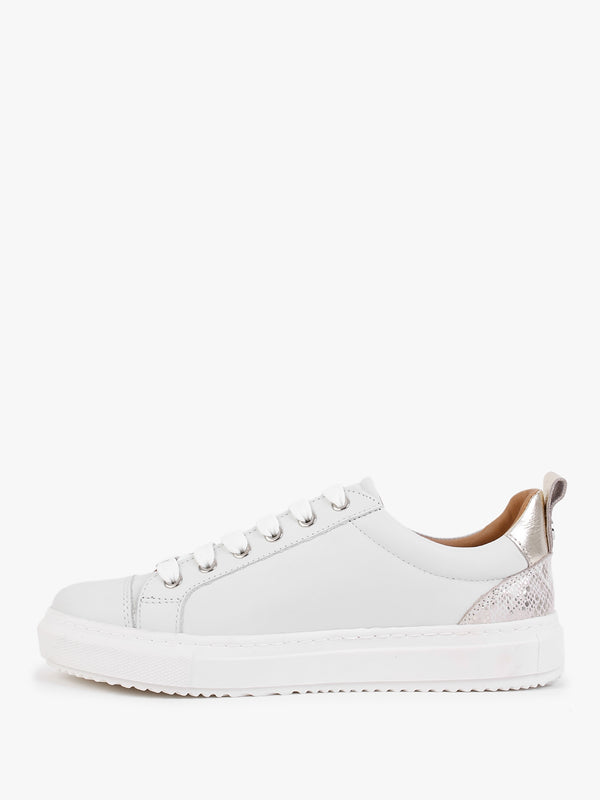 Asinda Off White Leather Reptile Zip Trainers