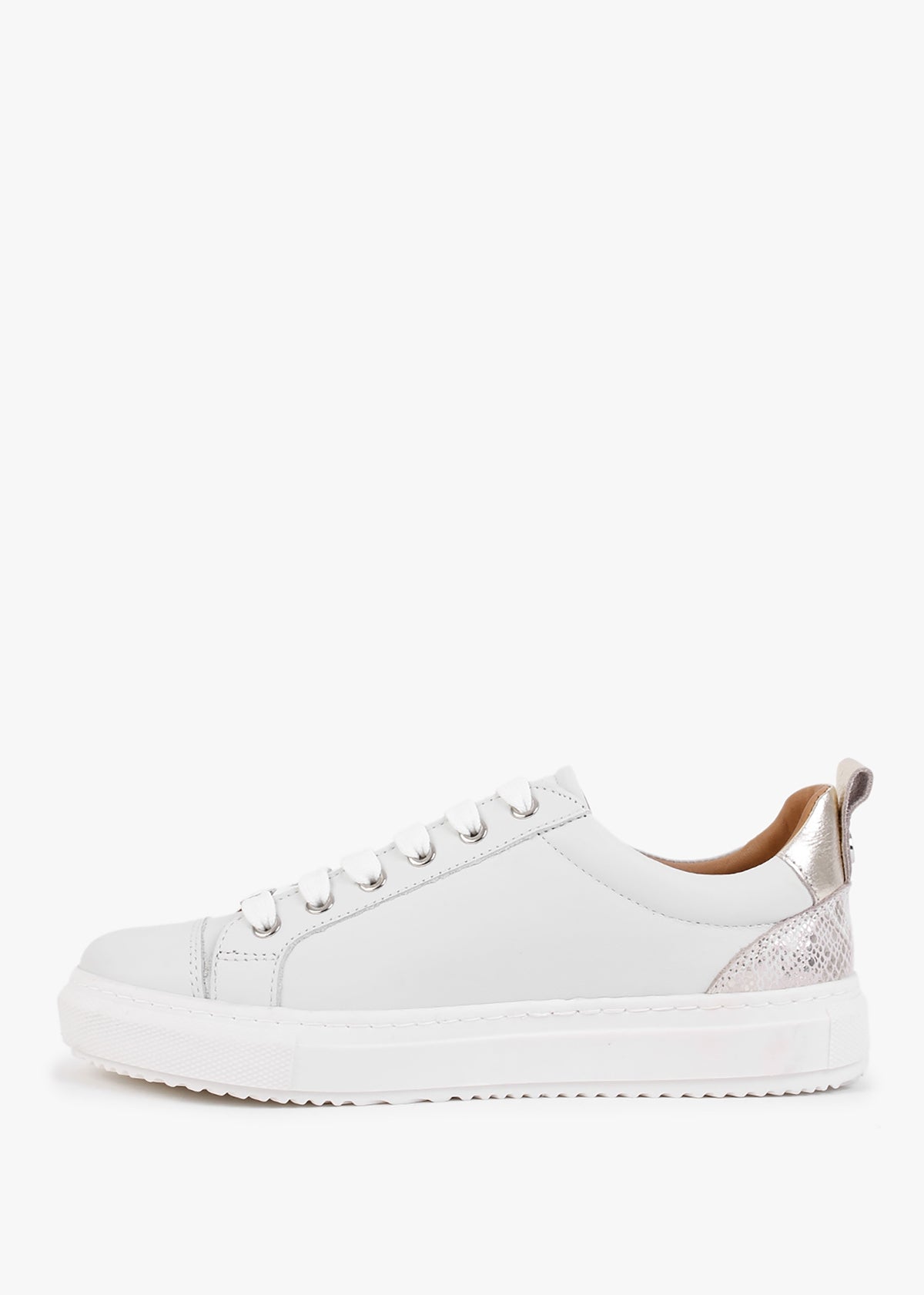 Asinda Off White Leather Reptile Zip Trainers