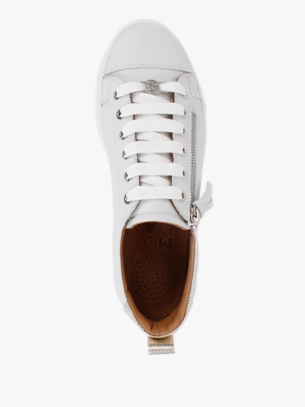 Asinda Off White Leather Reptile Zip Trainers