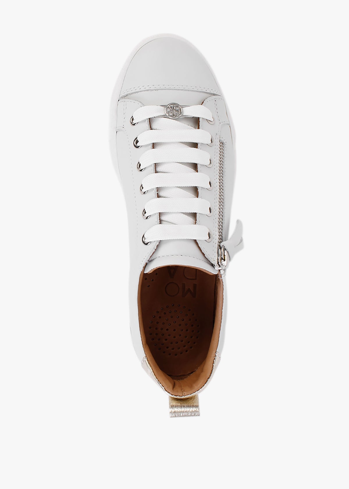 Asinda Off White Leather Reptile Zip Trainers