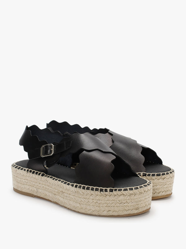 Ifla Black Leather Flatform Espadrille Sandals