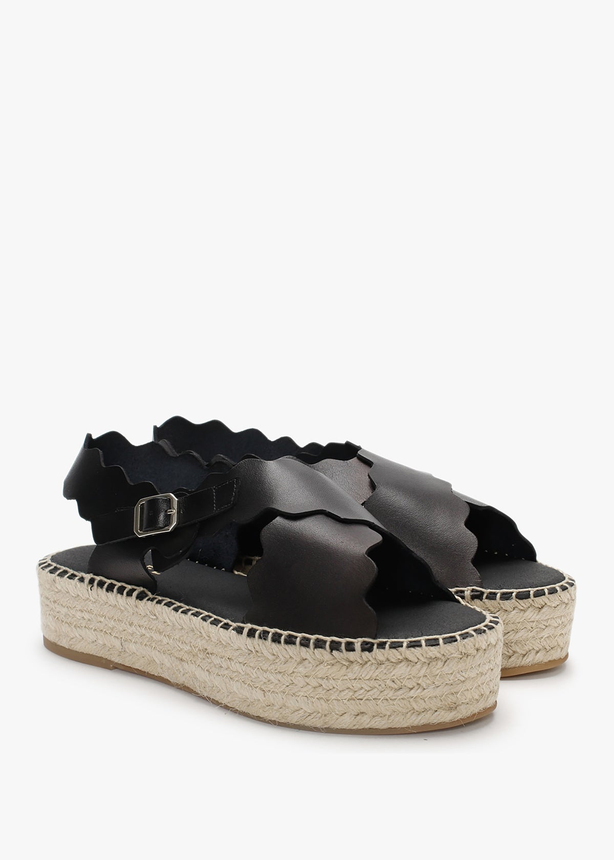 Ifla Black Leather Flatform Espadrille Sandals