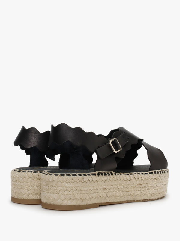 Ifla Black Leather Flatform Espadrille Sandals