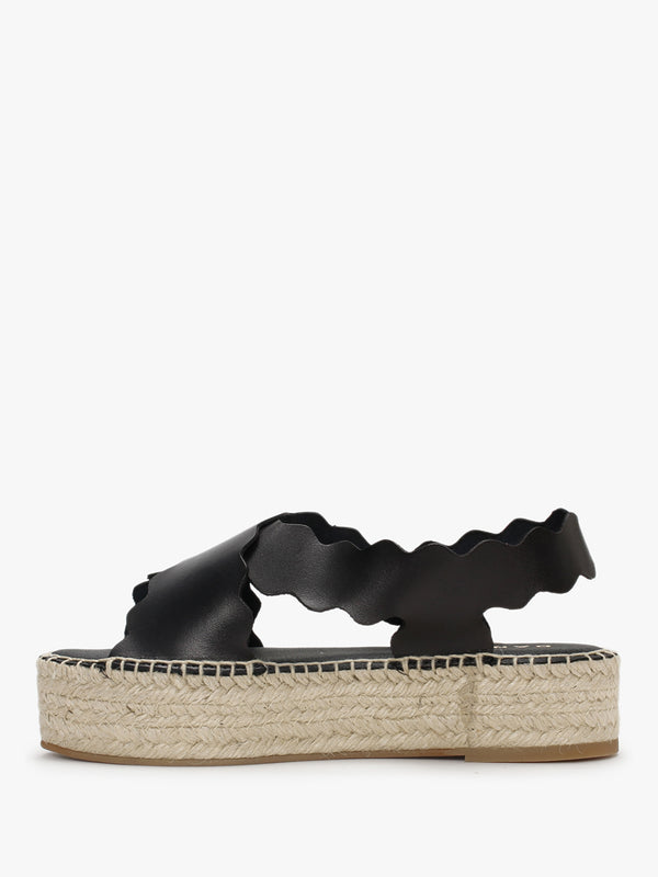 Ifla Black Leather Flatform Espadrille Sandals