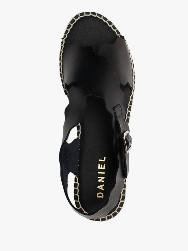 Ifla Black Leather Flatform Espadrille Sandals