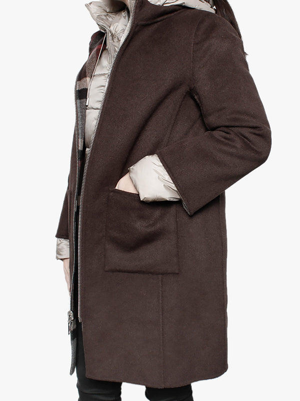 Liliana Brown Checked Wool & Nylon Padded Longline Coat