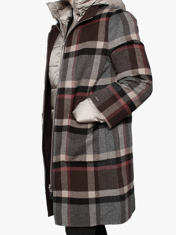 Liliana Brown Checked Wool & Nylon Padded Longline Coat