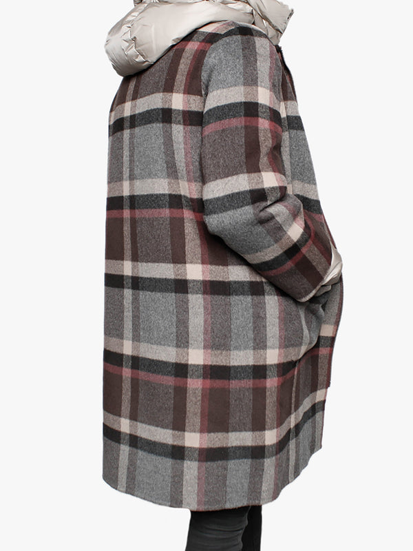 Liliana Brown Checked Wool & Nylon Padded Longline Coat