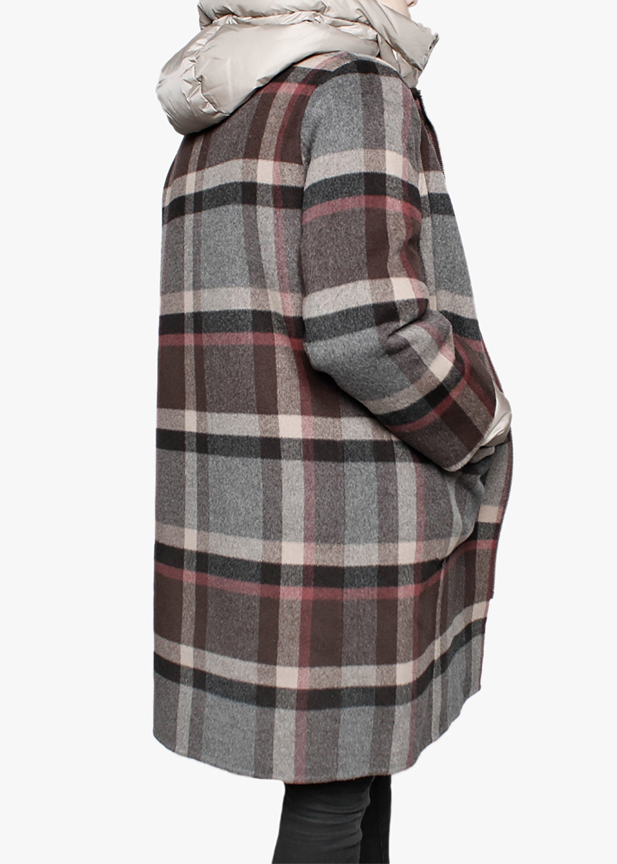 Liliana Brown Checked Wool & Nylon Padded Longline Coat