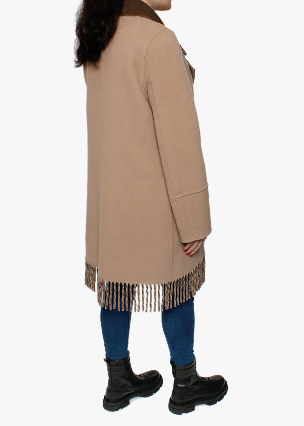 Fabienne Khaki & Beige Reversible Fringed Coat