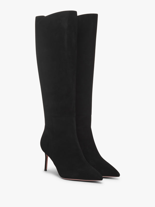 Sylvia Black Suede Heeled Knee Boots