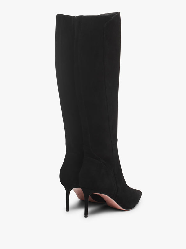 Sylvia Black Suede Heeled Knee Boots