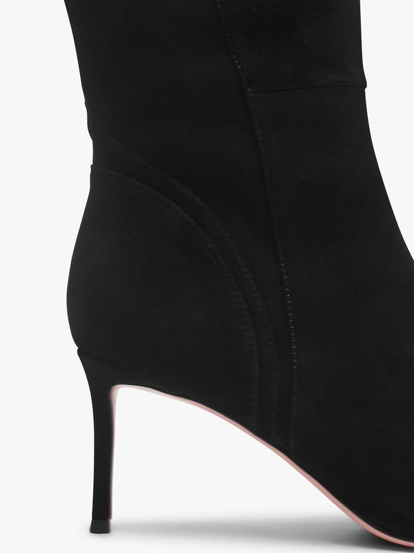 Sylvia Black Suede Heeled Knee Boots