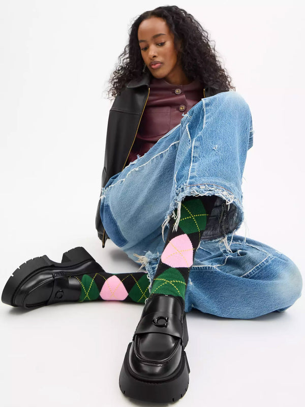 Leah Black Leather Platform Loafers