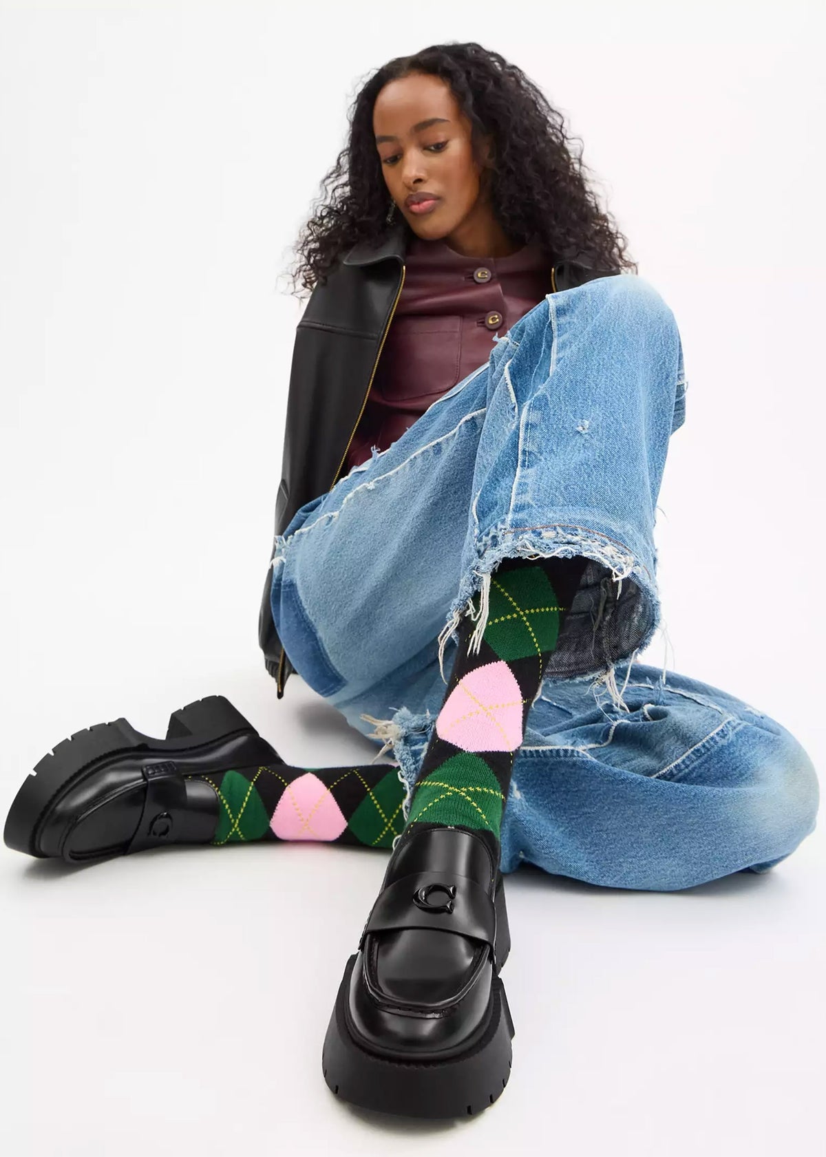 Leah Black Leather Platform Loafers