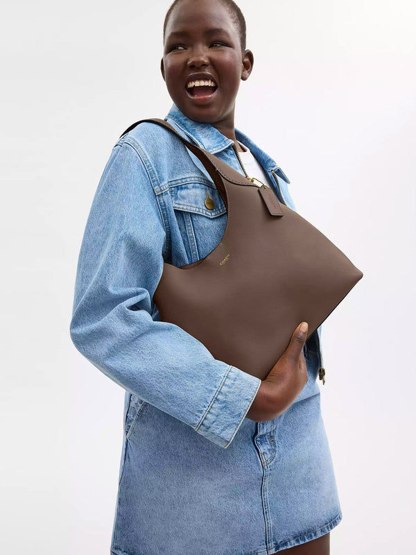 Brooklyn 28 Dark Stone Leather Shoulder Bag