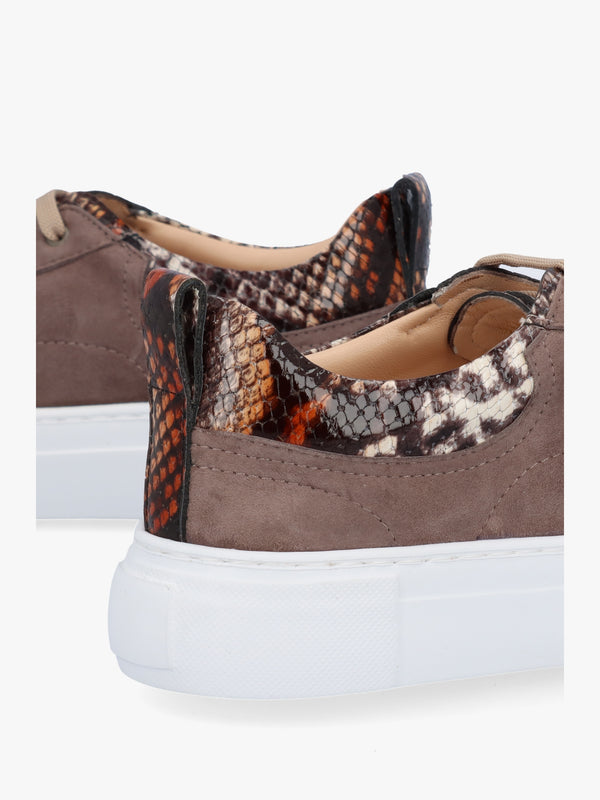 Panny Taupe Suede Reptile Trainers