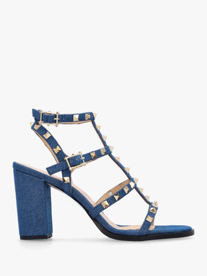 Pitter Denim Studded Block Heeled Sandals