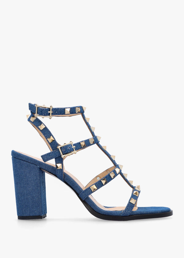 Pitter Denim Studded Block Heeled Sandals