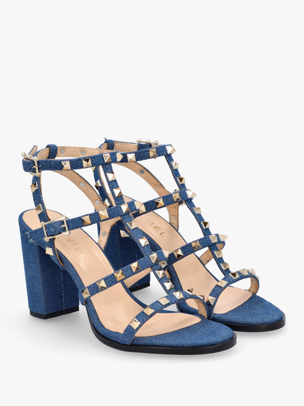 Pitter Denim Studded Block Heeled Sandals