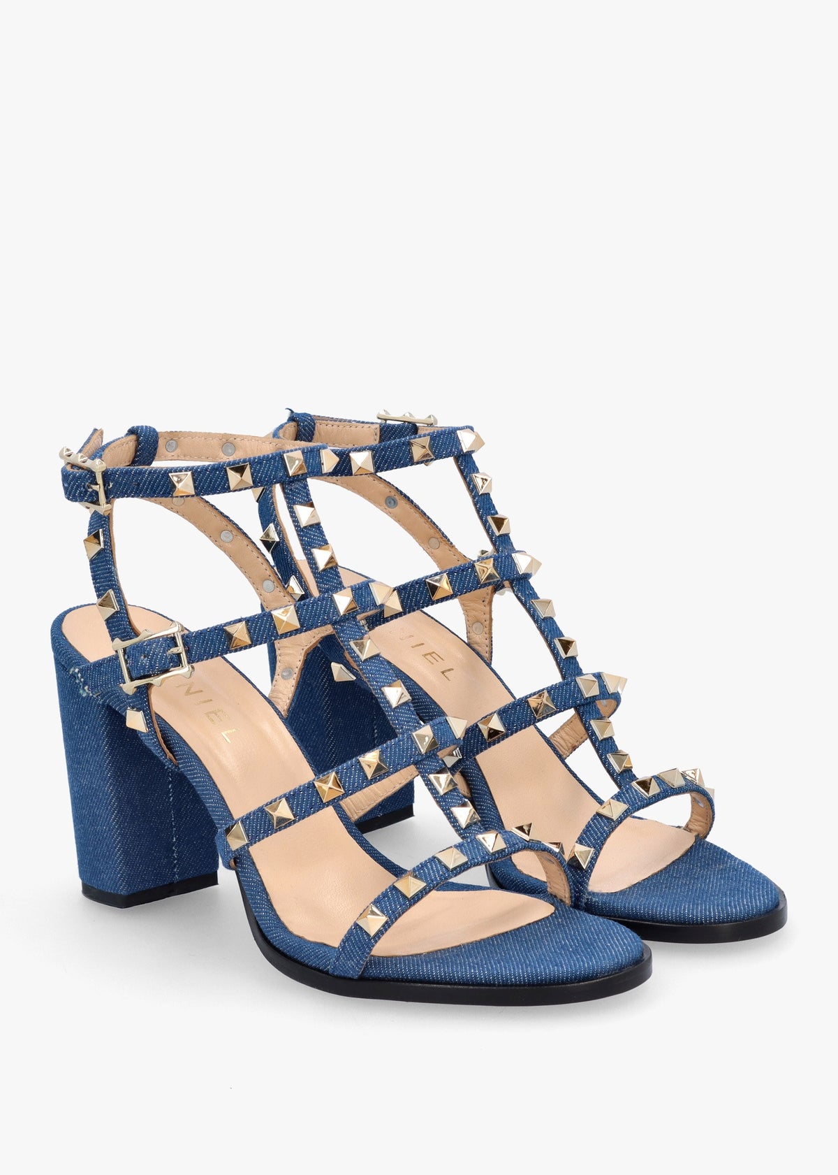 Pitter Denim Studded Block Heeled Sandals