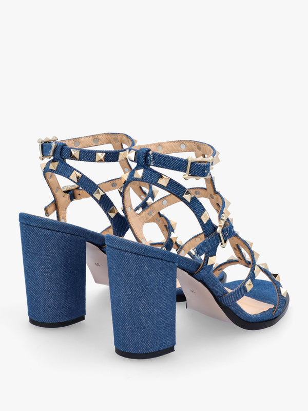Pitter Denim Studded Block Heeled Sandals