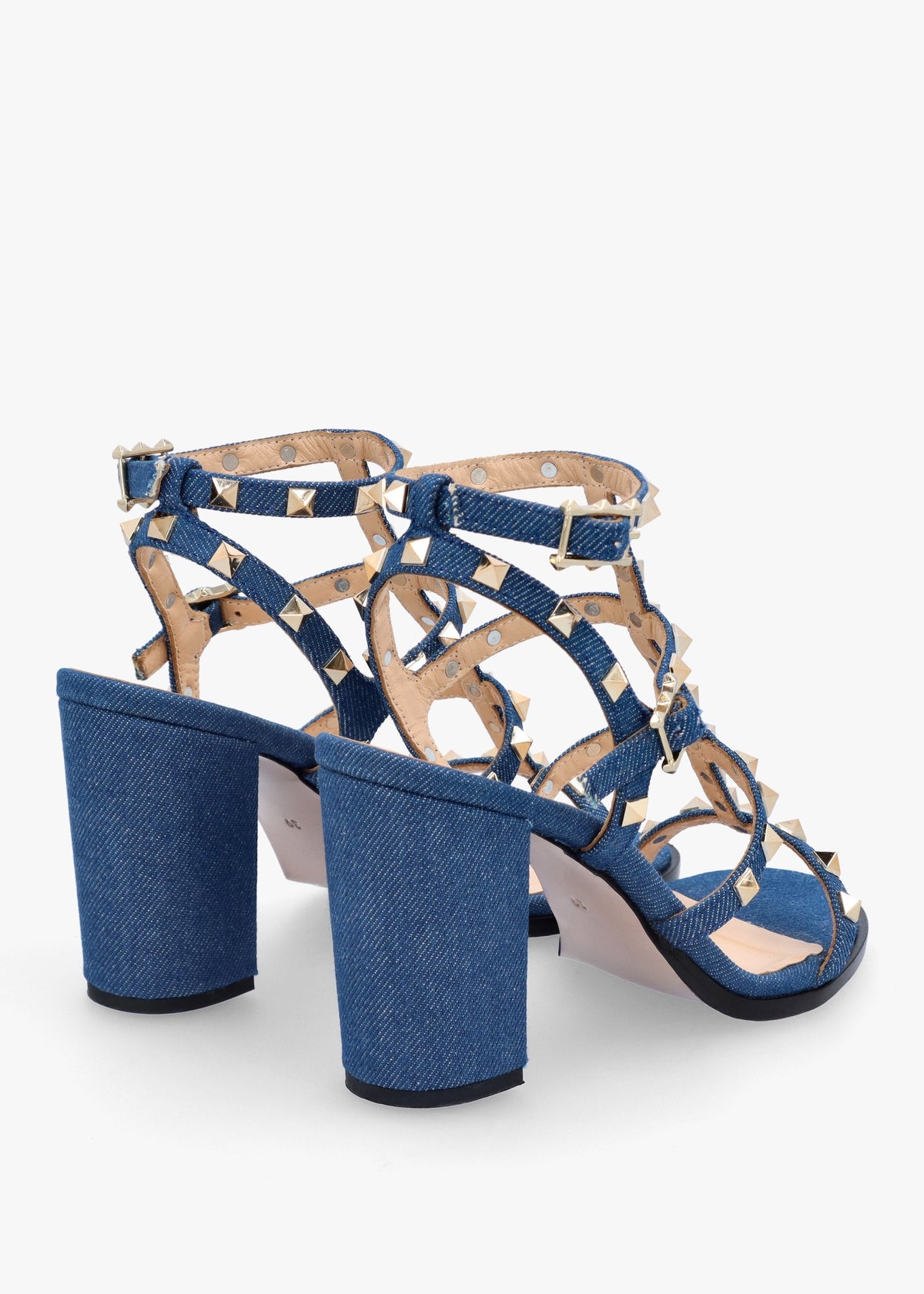 Pitter Denim Studded Block Heeled Sandals