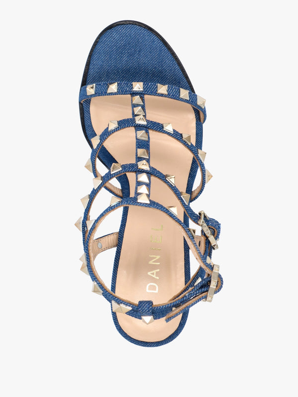 Pitter Denim Studded Block Heeled Sandals