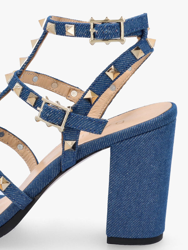 Pitter Denim Studded Block Heeled Sandals