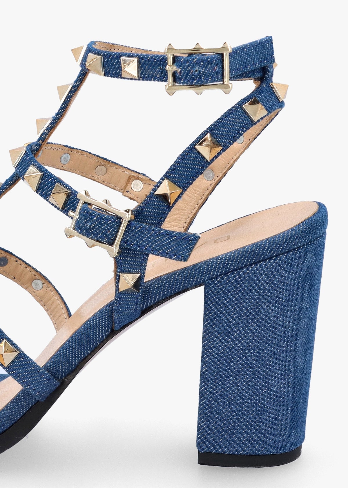 Pitter Denim Studded Block Heeled Sandals