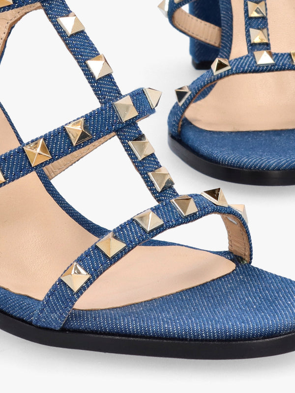 Pitter Denim Studded Block Heeled Sandals