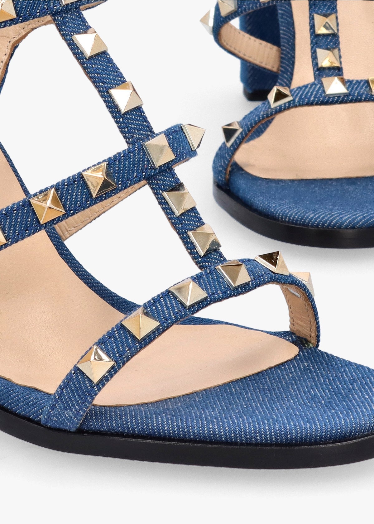 Pitter Denim Studded Block Heeled Sandals