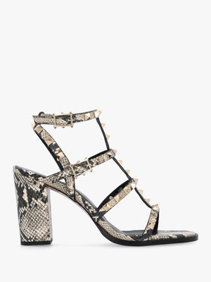 Pitter Beige Reptile Leather Studded Block Heeled Sandals