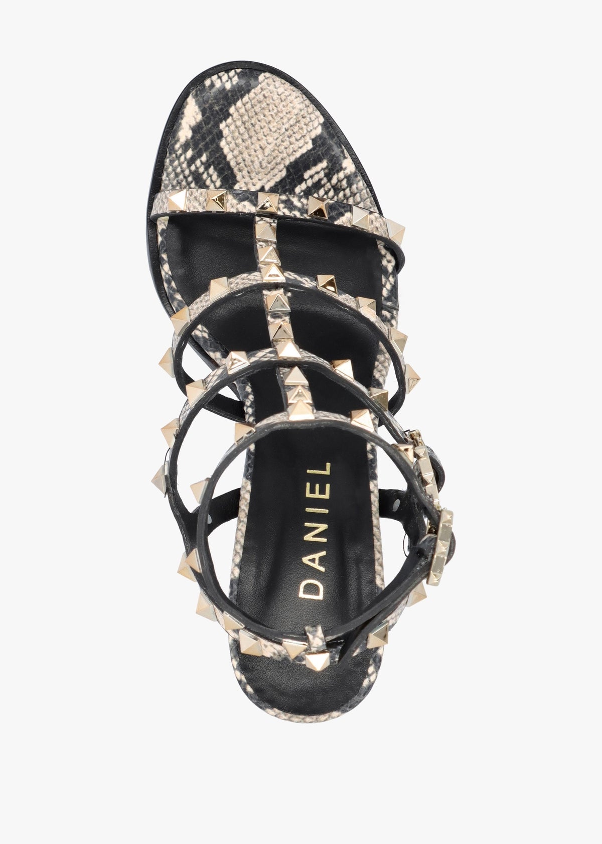 Pitter Beige Reptile Leather Studded Block Heeled Sandals