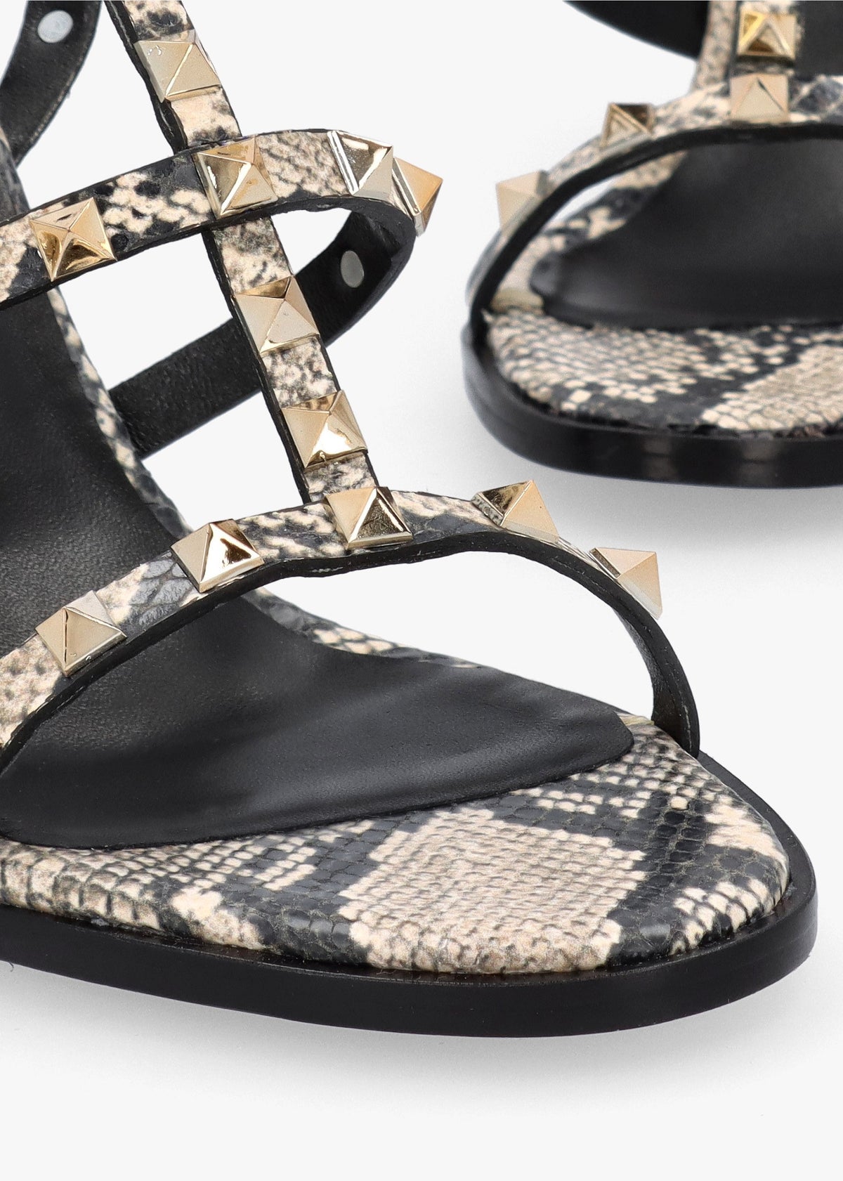 Pitter Beige Reptile Leather Studded Block Heeled Sandals