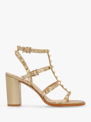 Pitter Gold Leather Studded Block Heeled Sandals