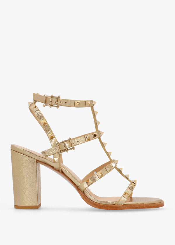 Pitter Gold Leather Studded Block Heeled Sandals