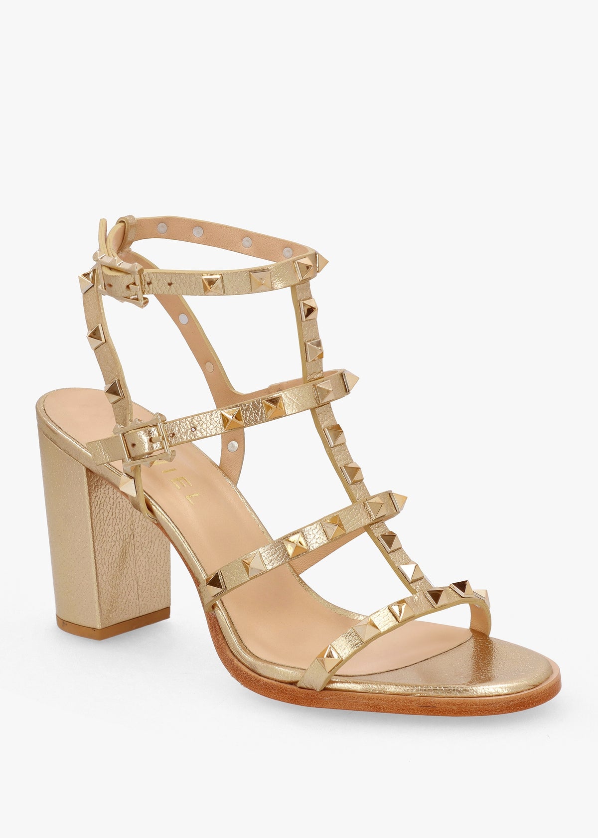 Pitter Gold Leather Studded Block Heeled Sandals