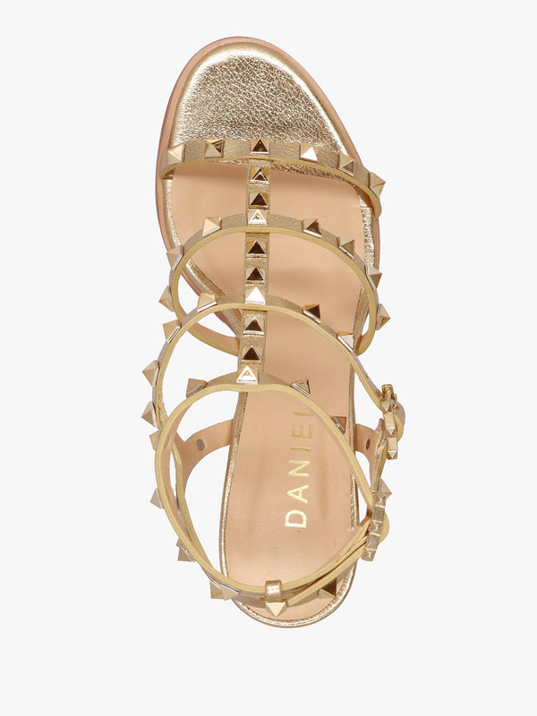 Pitter Gold Leather Studded Block Heeled Sandals
