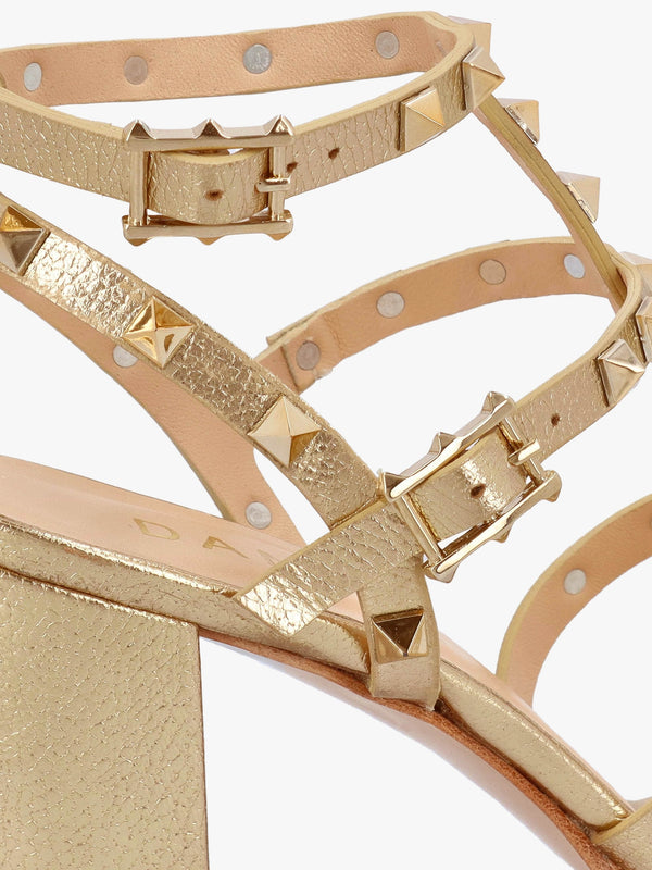 Pitter Gold Leather Studded Block Heeled Sandals