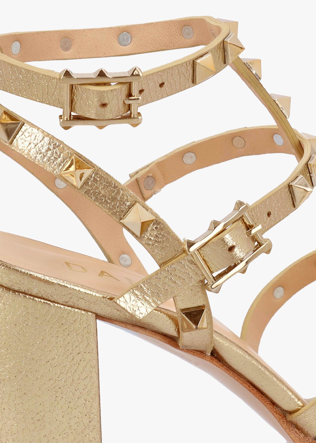 Pitter Gold Leather Studded Block Heeled Sandals