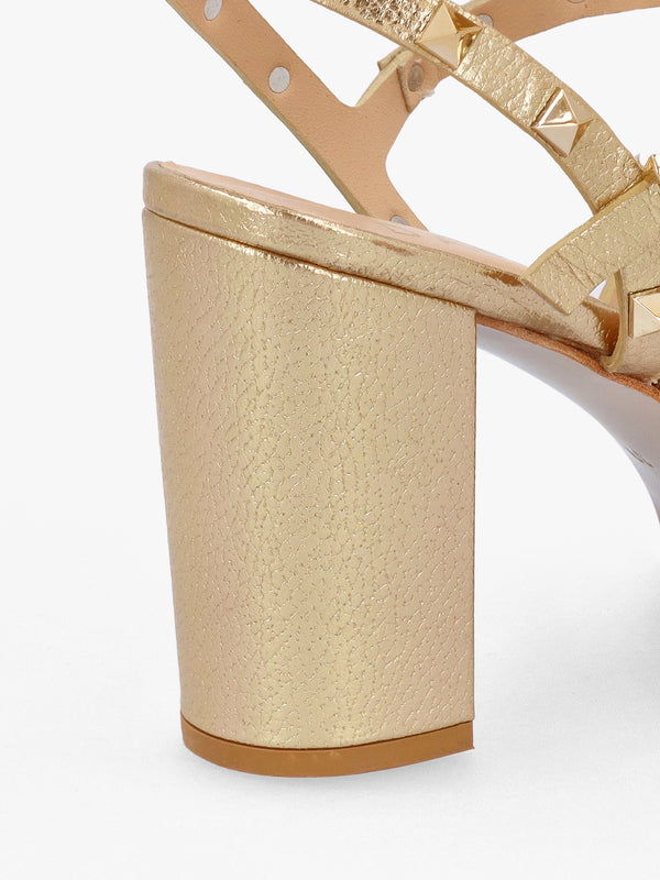 Pitter Gold Leather Studded Block Heeled Sandals