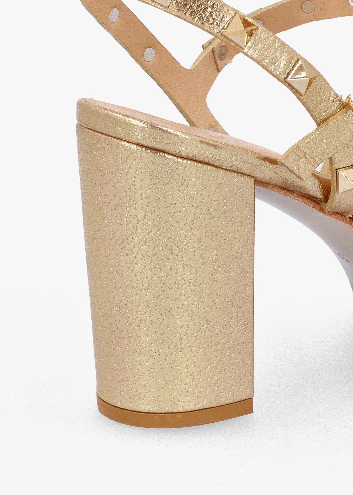 Pitter Gold Leather Studded Block Heeled Sandals