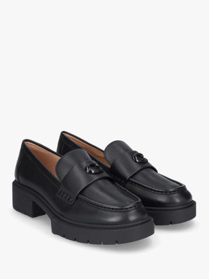 Leah Black Leather Chunky Loafers